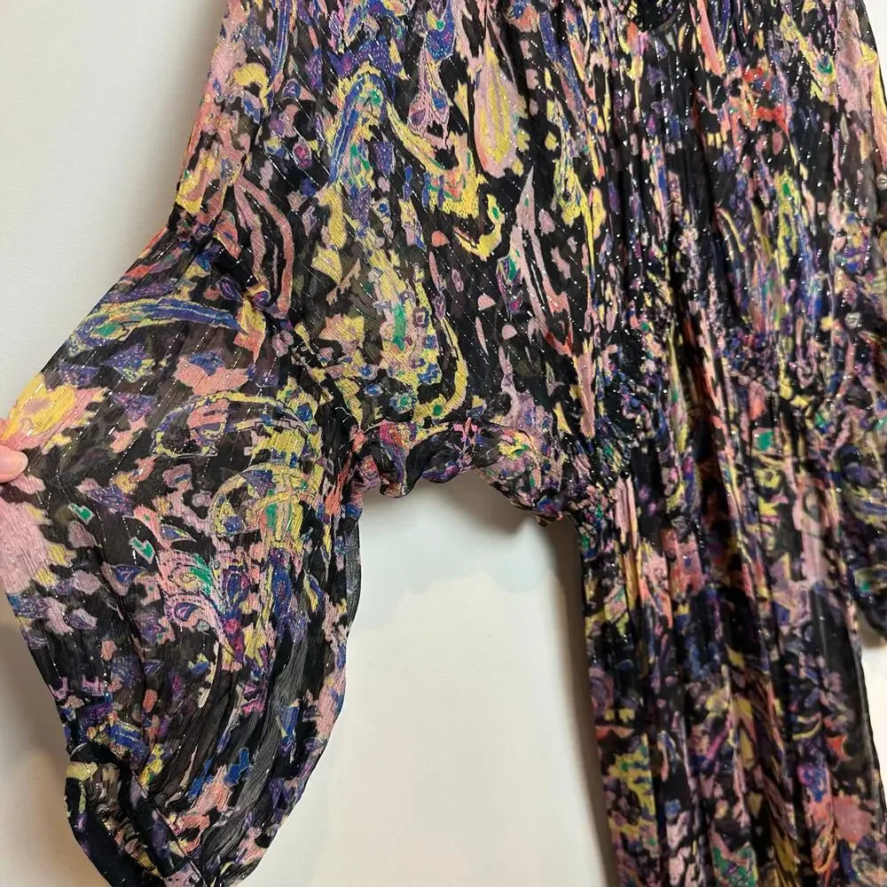 IRO Paris Ramona Dress Ruffle Trimmed Metallic Printed Chiffon Midi 40 - Picture 8 of 11
